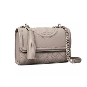 Tory Burch Small Fleming Quilted Convertible Shoulder Bag Gray Heron